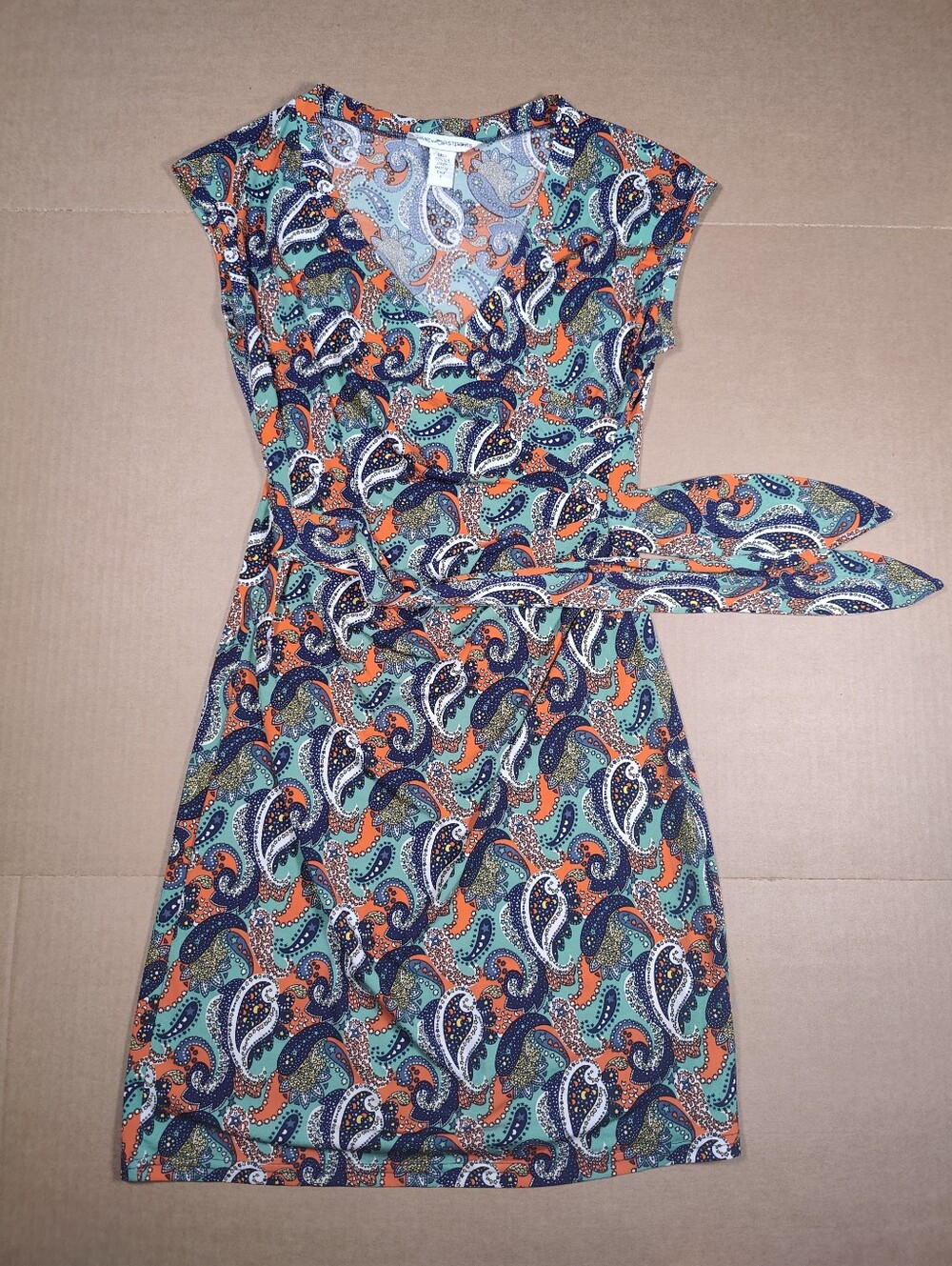 VTG Diane Von Furstenberg Turquoise Silk Orange Paisley Dress Size 4 Italy Made